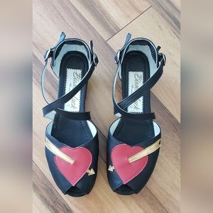 Retro Pinup Bianca Luck Shoes Valentine's Wedges US 9
